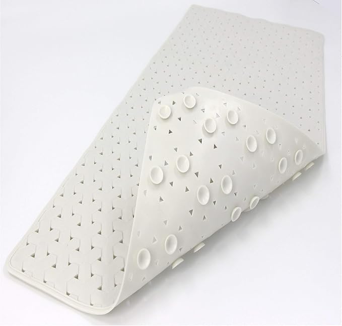 SafeLand- Non-Slip Bath, Shower, Tub Mat, TPR Material, Eco-Friendly, Non-PVC, Machine Washable, No Odor, with Powerful Suction Cups and Drain Holes, Tweed (15"x30" White)
