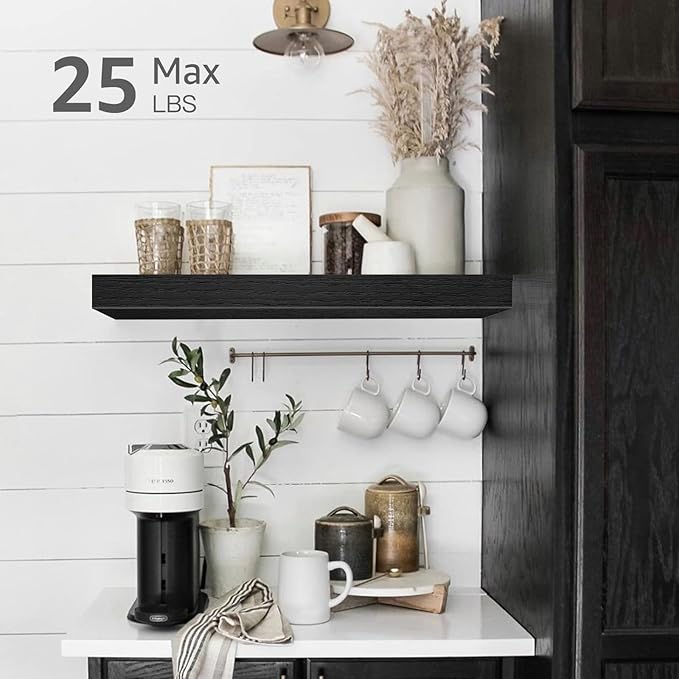 QEEIG Bathroom Floating Shelves for Wall - 15.7" Wall Mounted Shelf Over Toilet Farmhouse Home Decor Display Bookshelf Small 15.7 x 6.7 inch Set of 2, Black (008-40B)