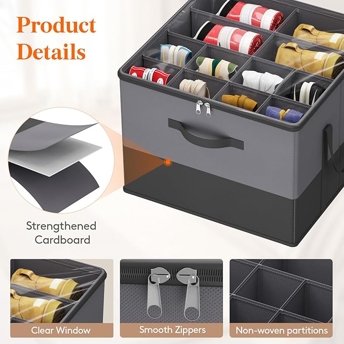 Lifewit Shoe Storage Organizer for Closet, Fabric Large Shoe Box Storage Containers with Clear Cover, Foldable Bins for Boots Heels Sneakers Fits 24-32 Pairs (Each 12-16 Pairs) 2 Pack Black and Gray