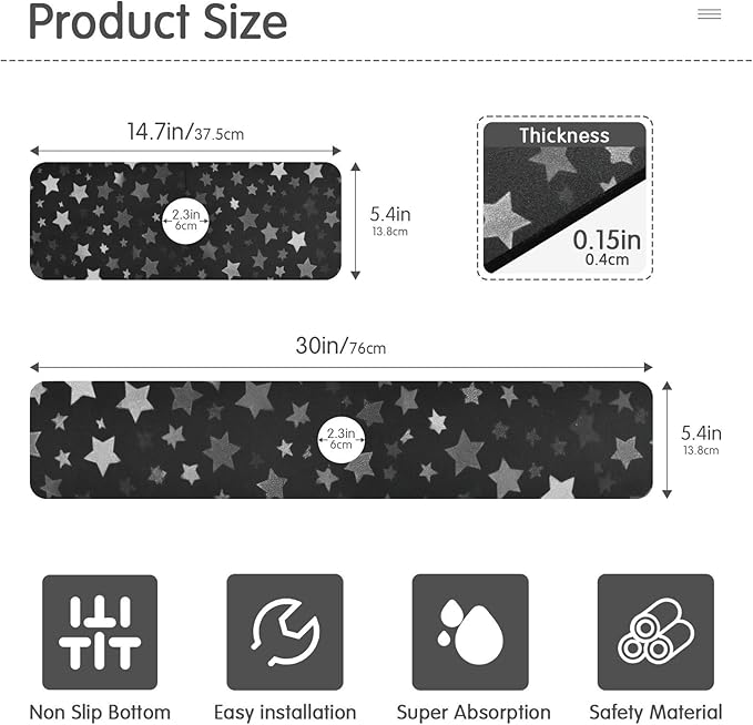 Kitchen Sink Splash Guard 1 PC 14.7 Inch Sink Faucet Mat Splash Guard for Bathroom Countertop Water Absorbent Foldable Cuttable Soft Washable Cute Silver and Gray Stars