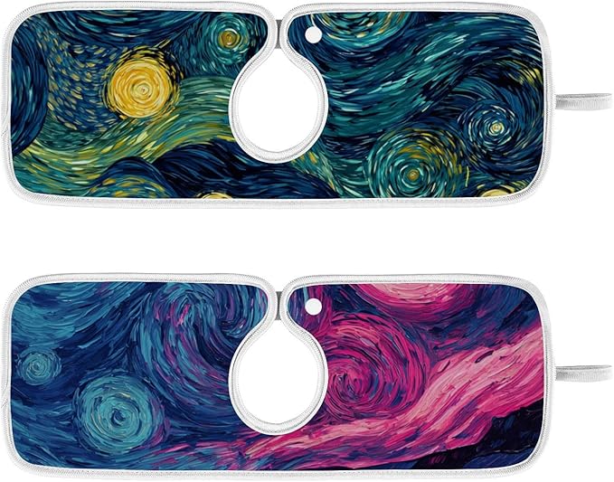 Sink Faucet Absorbing Mat Kitchen Sink Splash Guard Splash Faucet Drip Catcher for Bar RV Bathroom 2PCS 23.6x5.5in Starry Night Sky Swirling Neon Blue