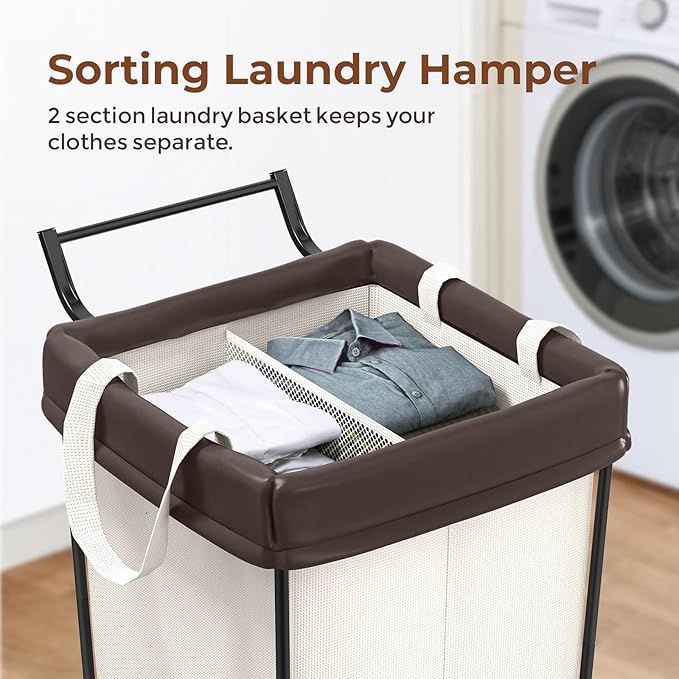 160L Laundry Hamper with Wheels and Handle, 2 Section Large Rolling Laundry Basket Bag with Wheels, Clothes Hamper Cart for Laundry, Bedroom, Bathroom and Dorm