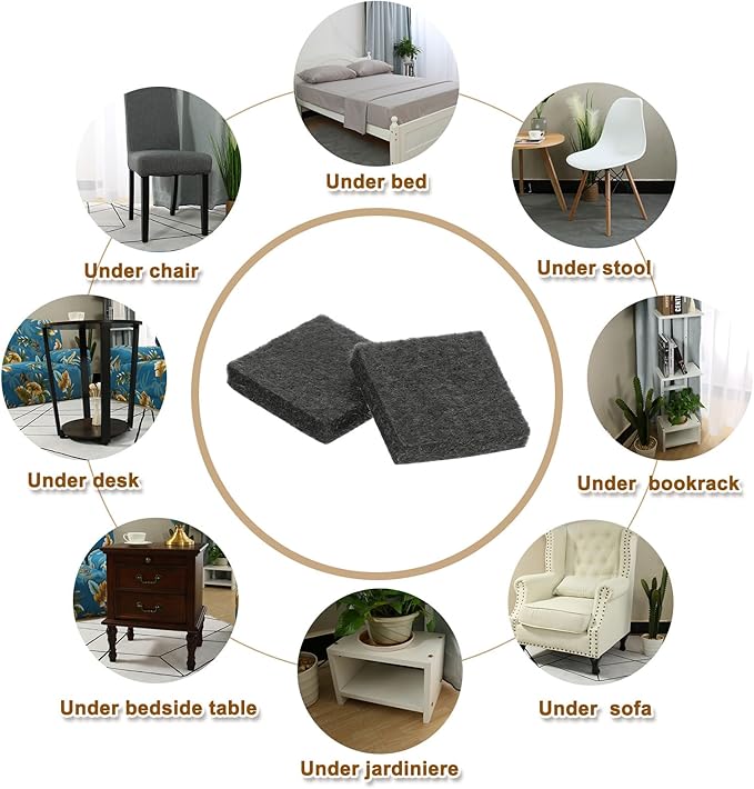 uxcell Felt Furniture Pads, 32Pcs 1.18" x 1.18" Adhesive Backed Felt Non-Slip Anti-Scratch Chair Leg Protectors for Protecting Hardwood Floor, Black