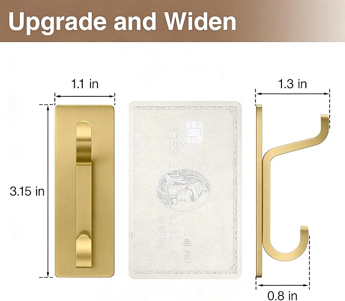 pickpiff 12 Pack Wall Hooks for Coat and Towel: 13LB Strong Adhesive Door Hanger Stick on, Brushed Gold