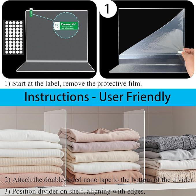 Lebouri Shelf Dividers for Closet Organization: Acrylic Shelf Dividers for Clothes Sweater Purse - Clear Closet Organizers and Storage Separators for Shelves, 8Pack