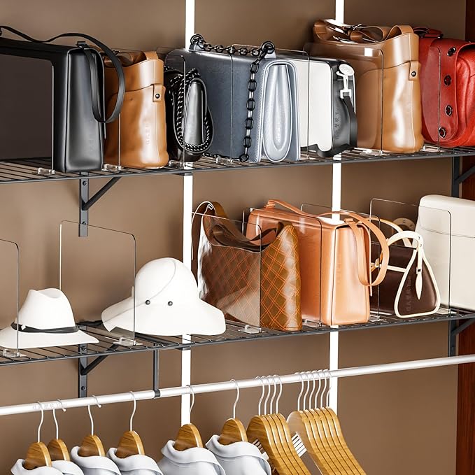 Yieach 6 Pack Acrylic Shelf Dividers for Closet Organization - Suitable for All Cupboard,Wood Shelves -Clear Closet Dividers for T Shirt,Towel,Bag,Purse Dividers,Handbag Organizer,Sweater Organizer