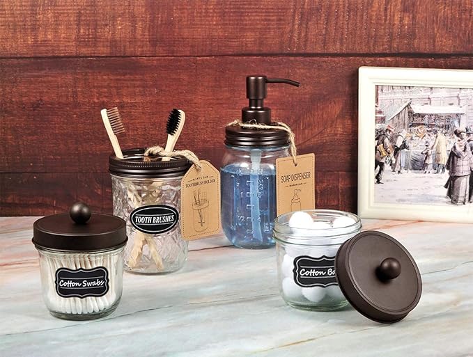 Amolliar Mason Jar Liquid Soap Dispensers, Rustproof Stainless Steel Mason Jar Lid Pump, Refill Hand Soap, Lotions, Dish Soap, Liquid Soap, Bath Soap, Farmhouse Decor for Bathroom, Kitchen 2PC(Bronze)