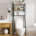 3-Tier Over The Toilet Storage, Space Saver Metal Bathroom Shelves, Freestanding Above Over Toilet Storage Shelf with 4 Hooks for Bathroom, Black