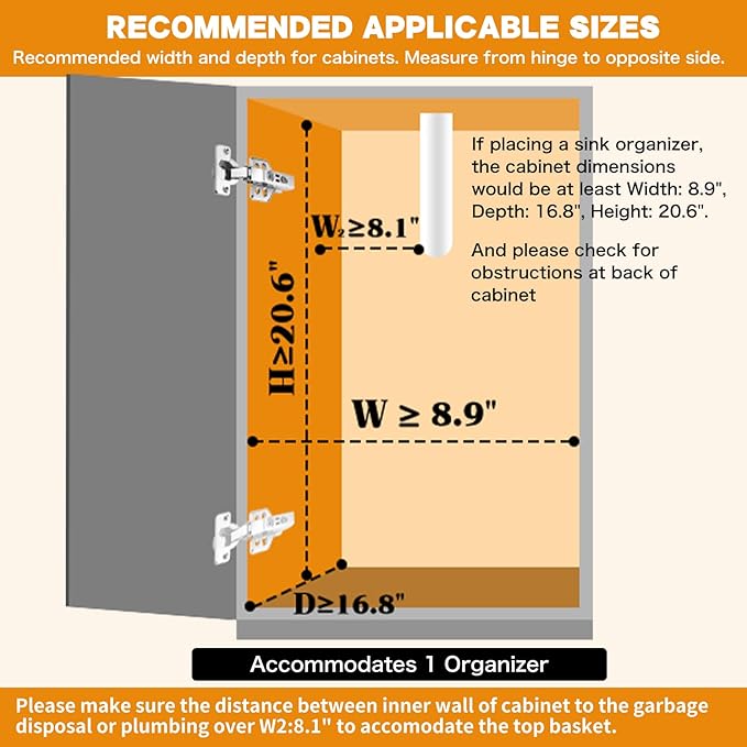 Under Sink Organizer, 2 Tier Under Sink Organizers and Storage, Adjustable Height, Slide out Metal Cabinet Organizers, Pull out Cabinet Storage Drawer Shelf for Kitchen Bathroom White 2Pack