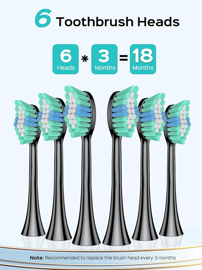COSLUS Sonic Electric Toothbrush for Adults C40(DY-108Pro): 47000 VPM for Deep Cleaning with Travel Case - 5 Modes for Sensitive Teeth & Brace, Wireless Charging, 6 Brush Heads for Family, Black (1PC)
