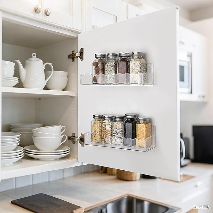 6 inch Spice Rack Wall Mounted,4 Pack Spice Organizer Shelf for Stove Cabinet Pantry Door, Adhesive or Screw Hanging Wall Spice Shelf Storage Holder in Kitchen and RV - Clear Color