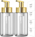 Foaming Soap Dispenser, 10 oz/300ml Gold Soap Dispenser, 2 Pack Glass Foaming Hand Dispenser for Bathroom & Kitchen, Clear Refillable Foam Bottle with Waterproof Labels