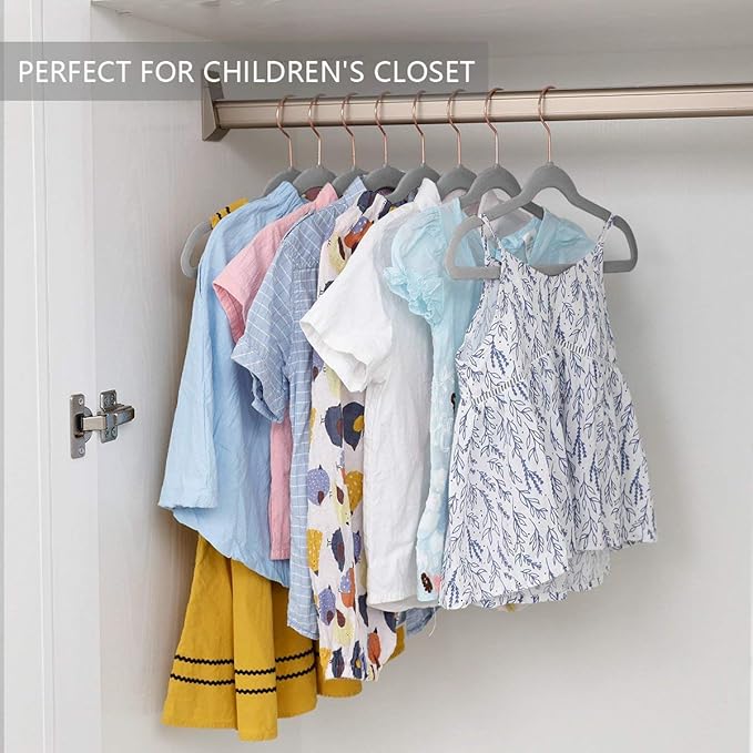 MIZGI Kids Velvet Hangers,Non-Slip Big Kids Hangers,14 Inch Hangers for Youth,Teen Clothes,Pack of 50（Gray/Rosegold）