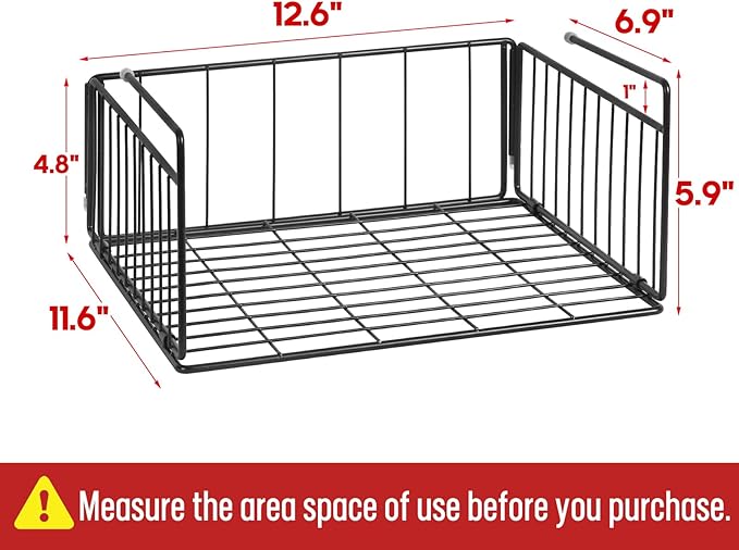 SUFAUY 2-Pack Under Shelf Basket, Under Cabinet Storage Hanging Organizer Holds up to 22lbs, Add Shelves for Storage for Pantry Closet, 11.3“d x 12.3" w, Black