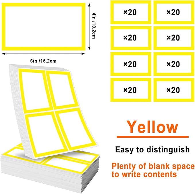 6 x 4 inch Large Moving Labels for Boxes, Blank Moving Boxes Labels Stickers, 160pcs 8 Color Coded Moving Stickers Packing Labels Stickers for Home Organization Projects, Kitchen, Storage Bins, Yellow
