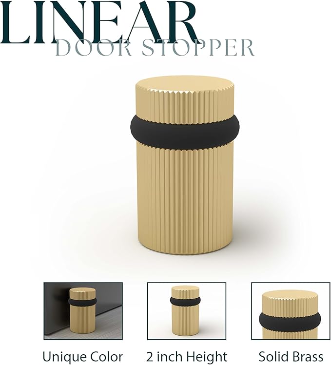 Mega Handles Linear Floor Door Stopper, Quickly Installed Wall Protector, Wall Protectors from Door Knobs, Floor Door Stop with Mounting Hardware Included - Satin Brass - 2 Inch