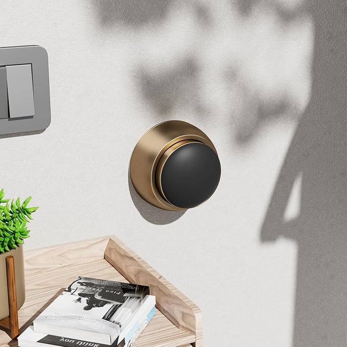 Door Stopper Wall Protector with Silicone Head, Aluminum Door Knob Wall Protector, Spring Shock Absorption Technology, 1.65" Door Stoppers for Wall, Adhesive Installation or with Screw, Bronze