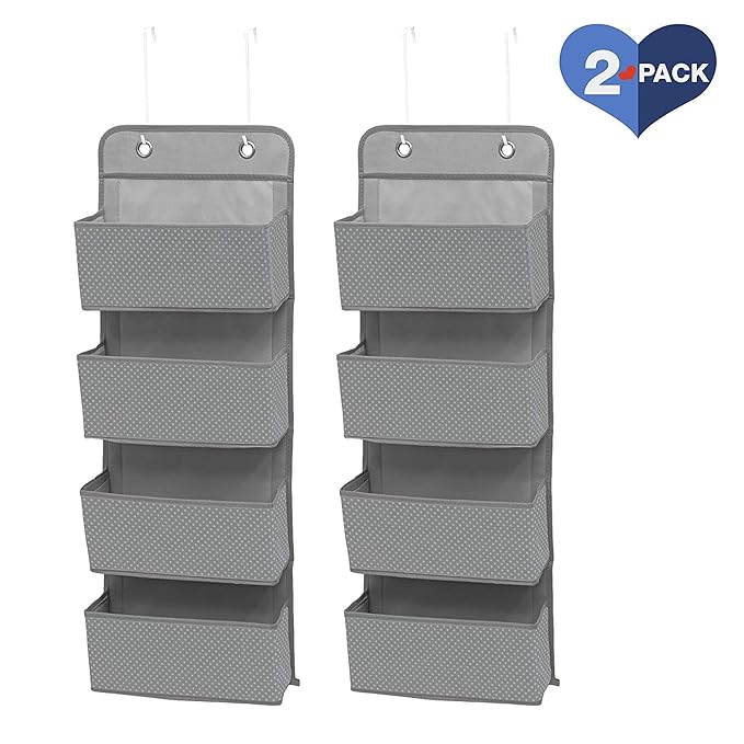 Delta Children 4 Pocket Over The Door Hanging Organizer, 2 Pack, Dove Grey