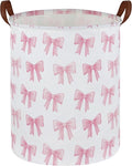 Kids Laundry Hamper,Pink Laundry Basket Collapsible Girls Storage Baskets for Home Decor,Office,Toy Organizer,(Pink Bowknot)