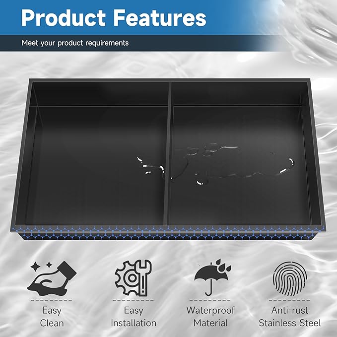BATHFINESSE 9" x 25" Black Modern Wall Mount Shower Niche with Double Recessed Shelves, No Tile Needed