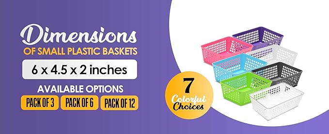 YBM HOME 6-Pack Plastic Storage Baskets Bins for Home Junk Drawer, Shelves, and Office Organization, Functional Trays/Containers Great for Kitchen Pantry, Cabinets, Bedrooms, and Bathrooms, Clear