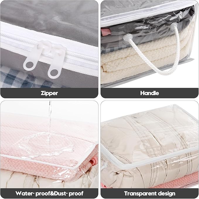 10 PCS Clear Zippered Storage Bags with Handle,Sweater Storage with Zipper,Foldable Closet Organizer Bed Sheet Organizer,Cube Plastic Organizer,Bag,Bin for Clothes,Towel-15.7 * 11.8 * 7.9