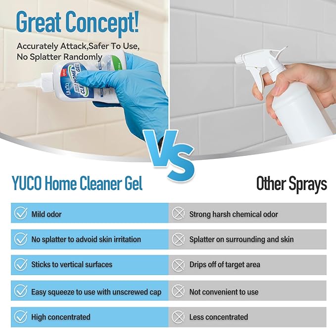 YUCO Multipurpose Cleaner Gel for Stains Remover, Quick Effect Safe and Easy To Use For Washer, Dishwashers, Refrigerators' Rubber Seals,Tiles,Walls,Floor Grouts, Shower Room, Caulk(1 Bottle of 7 OZ)