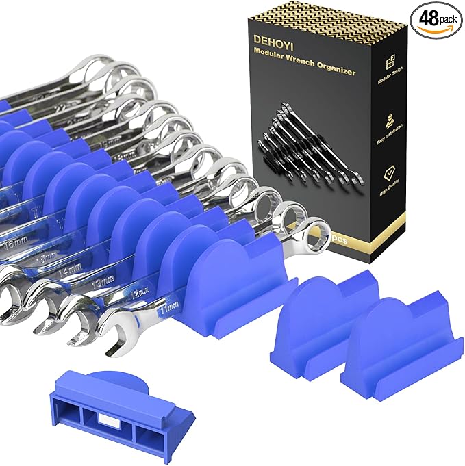 48 pcs MAGNETIC Modular Wrench Organizers for Tool Drawers - Wrench Rack with Metric&SAE Labels, Perfect Tool Storage Holder. Gift for father, brother and boyfriend (with magnet)