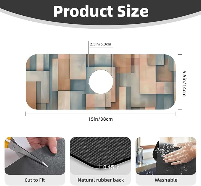 Faucet Draining Mat For Kitchen Sink, Geometric Shapes Brown Beige Diatom Mud Absorbent Drain Pad For Bathroom Kitchen Sink Splash Guard Drying Mat