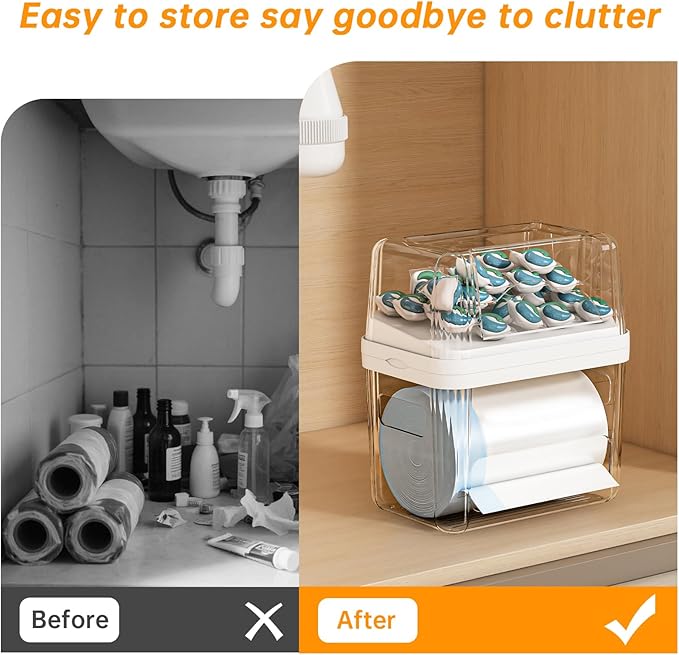 2-in-1 Trash Bag Holder Laundry & Dishwasher Pods Container,Garbage Bag Dispenser with Removable Lids,Kitchen Organizer and Under Sink Storage Box