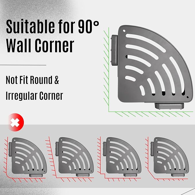 Corner Shower Caddy Shelves - Suction Cup Shower Organizer Shelf with 2 Hooks, Adhesive Bathroom Wall Hanging Storage, No Drilling Rustproof Stainless Steel Caddies for Bath Inside Shower