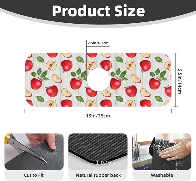 Faucet Draining Mat For Kitchen Sink, Apple Orchard Wood Grain Diatom Mud Absorbent Drain Pad For Bathroom Kitchen Sink Splash Guard Drying Mat