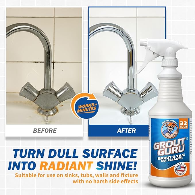 The Professional Grout Cleaner for Tile Floors, Acid-Free Floor Gel Cleaner Cleaning Solution for Tile, Marble, Porcelain & Stone, Deep-Clean Flooring Products Made in USA, Spray, 32 Oz