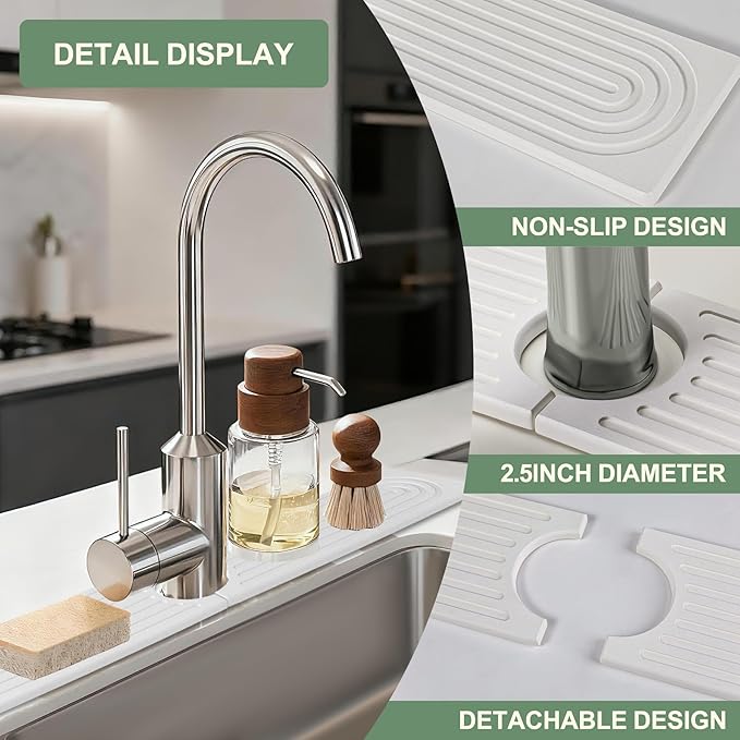 Meiliweser Faucet Mat for Kitchen Sink, Diatomite Quick Drying Stone Mat & Sink Protector, 15.8" x 4" Kitchen Sink Splash Guard, Absorbing Stone Tray for Bathroom Counter (White)