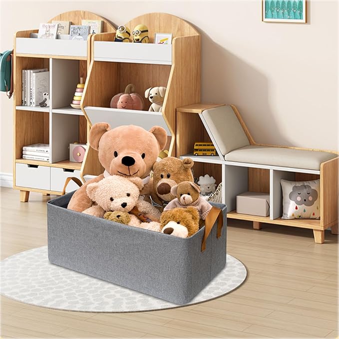 SNWDN 6 Pack Closet Cloth Storage Bins for Shelves,Large Storage Baskets for Shelves, Fabric Bins for Closet organization with Handles（Grey 17''L x 12''W x 10''H）