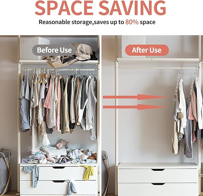 Space Saving Hangers for Clothes, 10 Pack Hanger Organizer Space Saver, Magic Metal Collapsible Closet Organizers, Multiple Hangers in One, College Dorm Room Essentials (V1.0)
