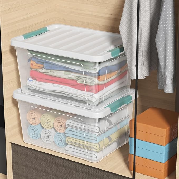 Bblina 6 Packs 35 L Clear Plastic Latching Bins with Lids, Large Storage Tote Boxes