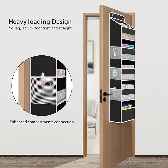 Univivi Hanging Storage Organizer Nursery Closet Cabinet Baby Storage with 5 Large Compartments 6 Side Pockets for Cosmetics, Toys and Sundries (Black)