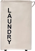 92L Large Laundry Hamper with Leather Handle,Standable Laundry Basket with Wheels ,Large Hamper,Rolling Laundry Basket White