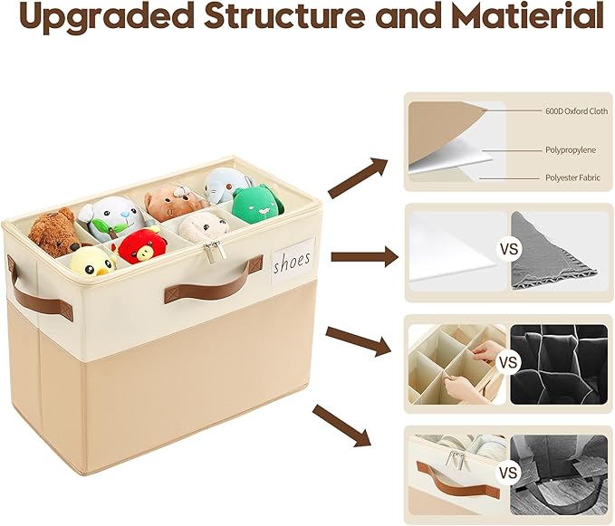 Varhomax Shoe Organizer Box 2 Pack for Closet,Small Fabric Shoe Storage Bin with Adjustable Dividers & Clear Cover, Saving Space Sneakers & Sandals Containers for Entryway, Cubby