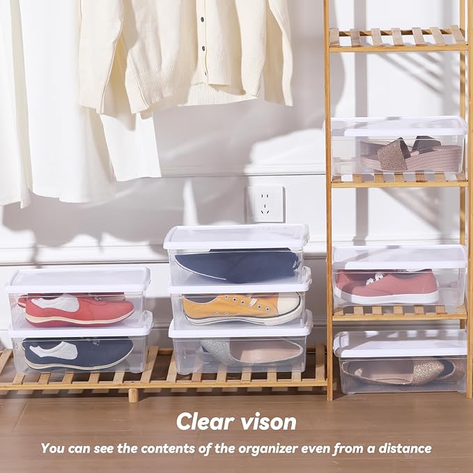 Party Club of America 6 Quart Latching Storage Box,Plastic Clear Storage Bins With Lids Stackable 8 Packs Storage Containers Plastic Shoe Boxes With Lids (Whtie, 8 Pack)