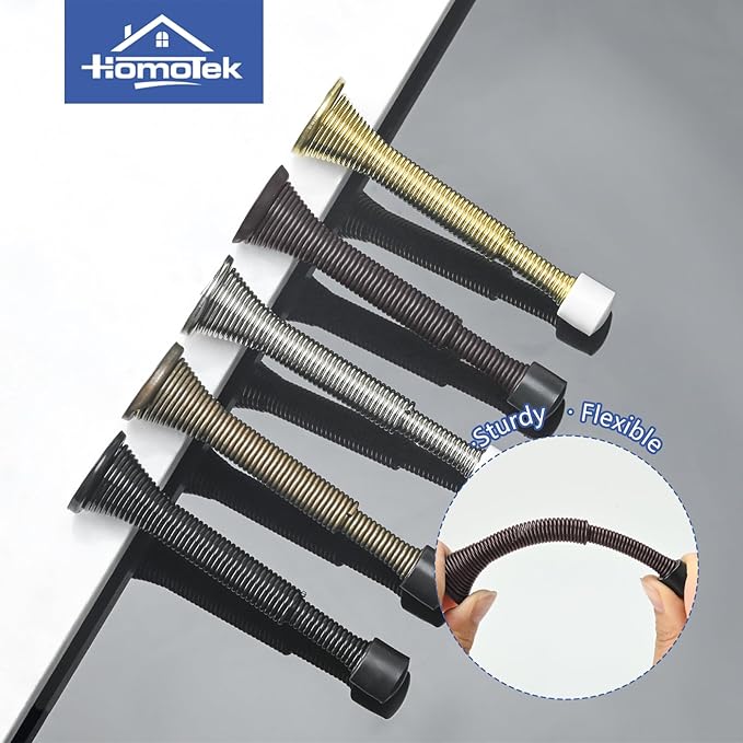 HOMOTEK 2 Pack Telescoping Spring Door Stoppers, Extended from 3-1/8 to 4-1/4 inches Wall Mount Extra Long Door Stops- Flexible Spring Doorstops Wall Protector (Oil Rubbed Bronze)