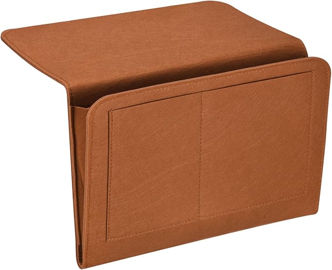 PATIKIL 13in Bedside Caddy, Bed Caddy Bedside Organizer Hanging 5 Pocket Soft Felt Bed Pockets Bedside Storage Organizer Remote Control Holder for Bedroom Phones Glasses, Brown