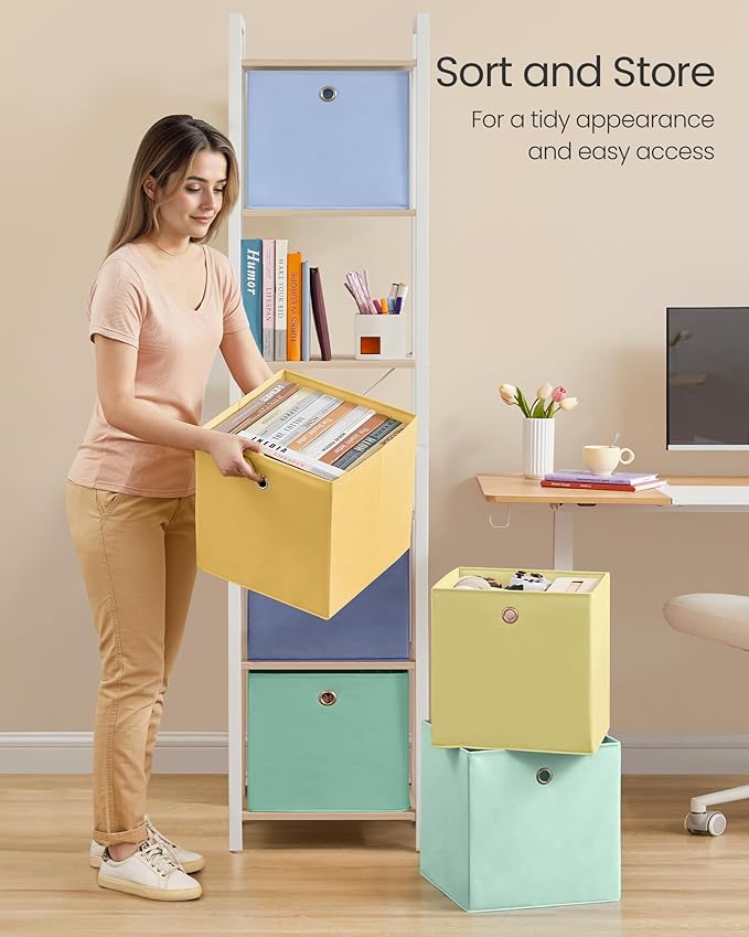 SONGMICS Storage Cubes, Set of 6 Odorless Foldable Storage Boxes, 13 x 13 x 13 Inches, Closet Organizers for Shelf, Rainbow Storage Bins, Colorful Fabric Bins for Bedroom, Living Room URFB233XA08