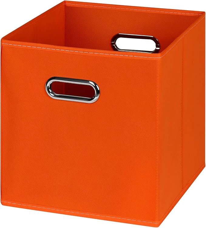 Black Foldable Storage Cubes Bins , Fabric Storage Box Cubes Organizer Baskets with Dual Handles for Home Organizer(Orange)