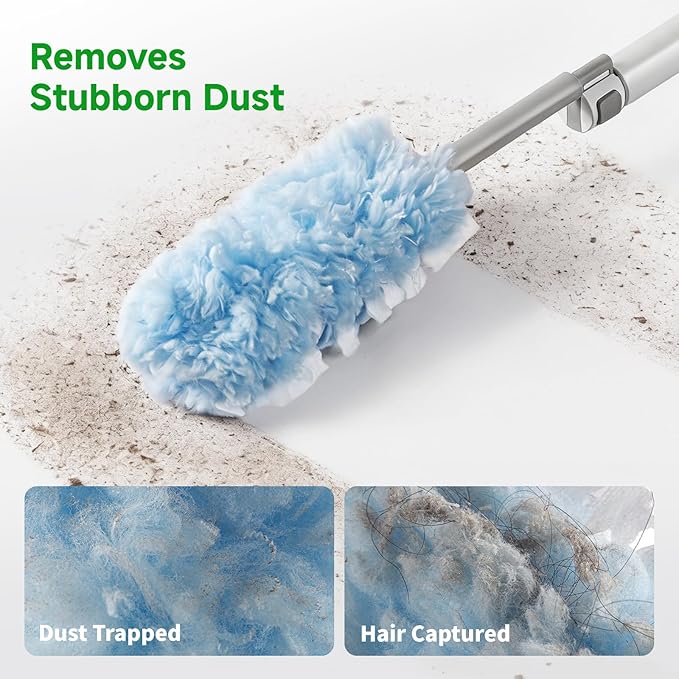 Feather Duster Kit (1 Duster + 4 Refills), 3.6 ft Extendable Telescopic Handle – Ceiling Fan Duster for Blinds, Furniture & Home Dusting