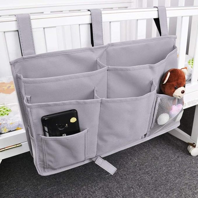 Bunk Bed Organizer - Bedside Storage Caddy with Pocket, Hanging Organizer for Camp, Dorm, Room, Hospital Bed Rail and More (Grey)