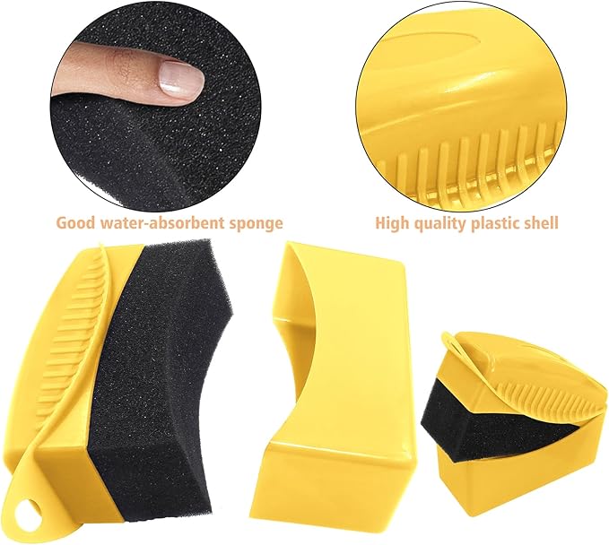 2Pcs Tire Dressing Applicators,Tire Shine Applicator Pads,Reusable Tire Dressing Sponge Pad Car Tire Applicator Pads with Lid for Car Glass, Painted Steel & Porcelain (Yellow, Curved
