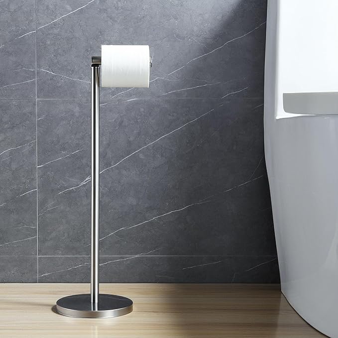 Kelirol Toilet Paper Holder Stand, Stain Nickel 304 Stainless Steel,Free Standing for Bathroom,Weighted Base