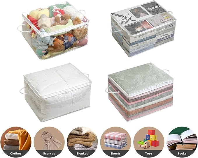 10 PCS Clear Zippered Storage Bags with Handle, Sweater Storage with Zipper, Foldable Closet Organizer Bed Sheet Organizer, Cube Plastic Organizer, Bag, Bin for Clothes,Towel-20 * 16 * 12